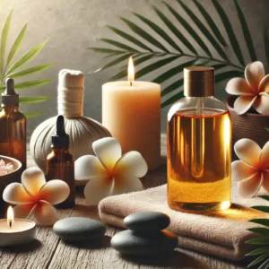 Huile de monoï utilisée pour le massage Lomi Lomi